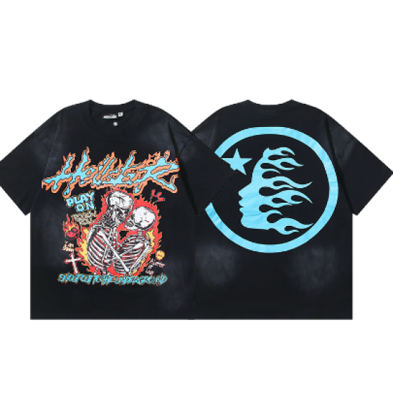 Hellstar Washed Retro Trendy Print Short-Sleeve T-Shirt